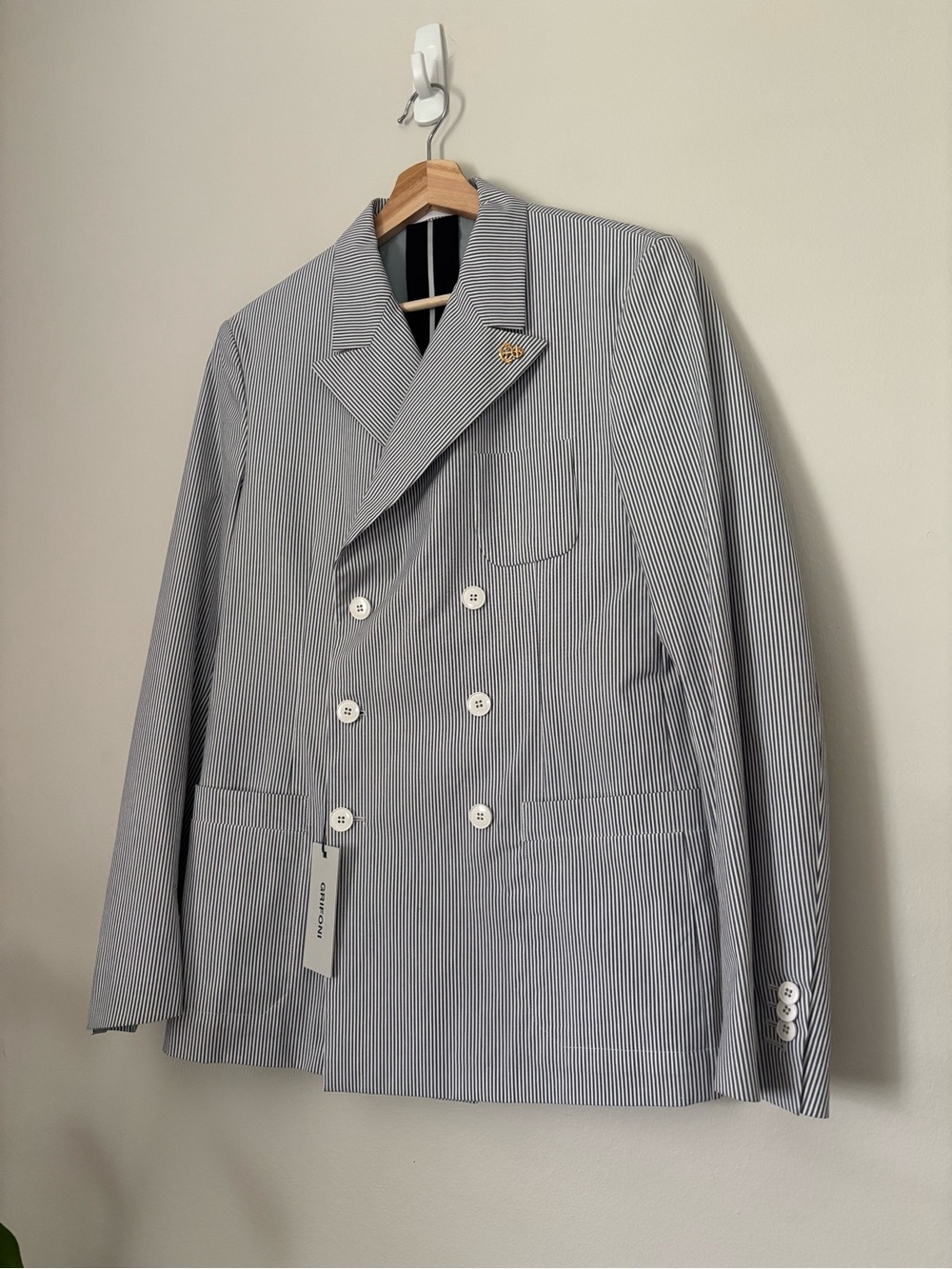 Mauro Grifoni Lightweight Cotton Blend Double Breasted Striped Nautical Blazer - Picture 2 of 13
